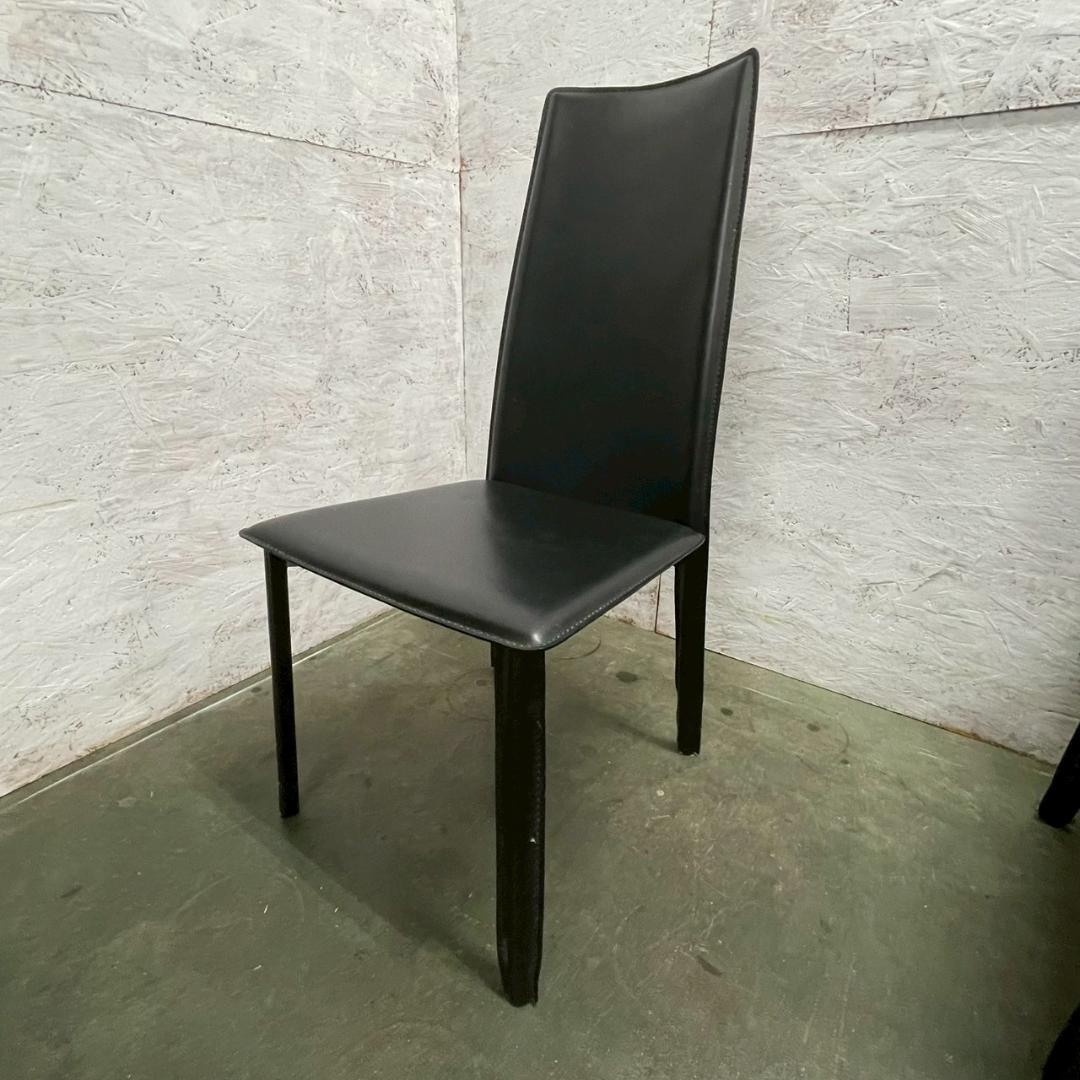 メーカー不明 合皮ブラックレザー ダイニングチェア 4脚セット Y1765