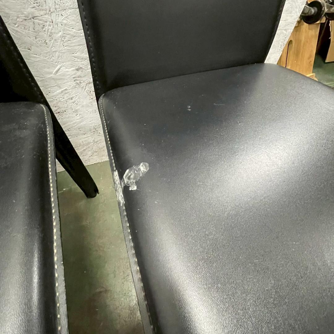 メーカー不明 合皮ブラックレザー ダイニングチェア 4脚セット Y1765