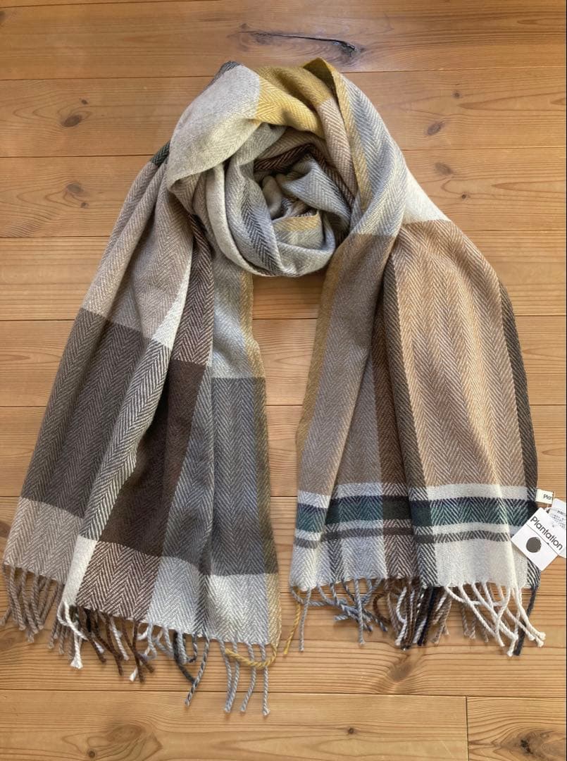 新品【Plantation】ウールビッグヘリンボーンストール タグ付き 日本製