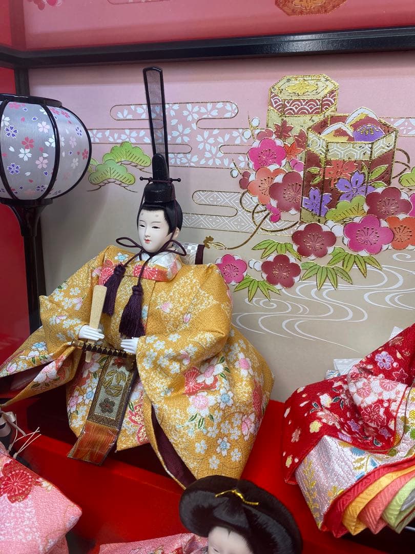 東京久月　雛人形親王五人飾りガラスケース入・間口約５６×奥行約３４×高さ約４４㎝