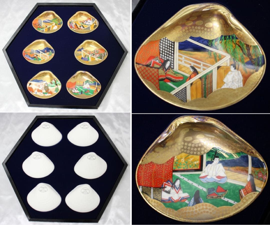 フランクリン画廊 徳川黎明會監修 源氏物語貝合せ 約10cm 貝絵皿 54枚揃