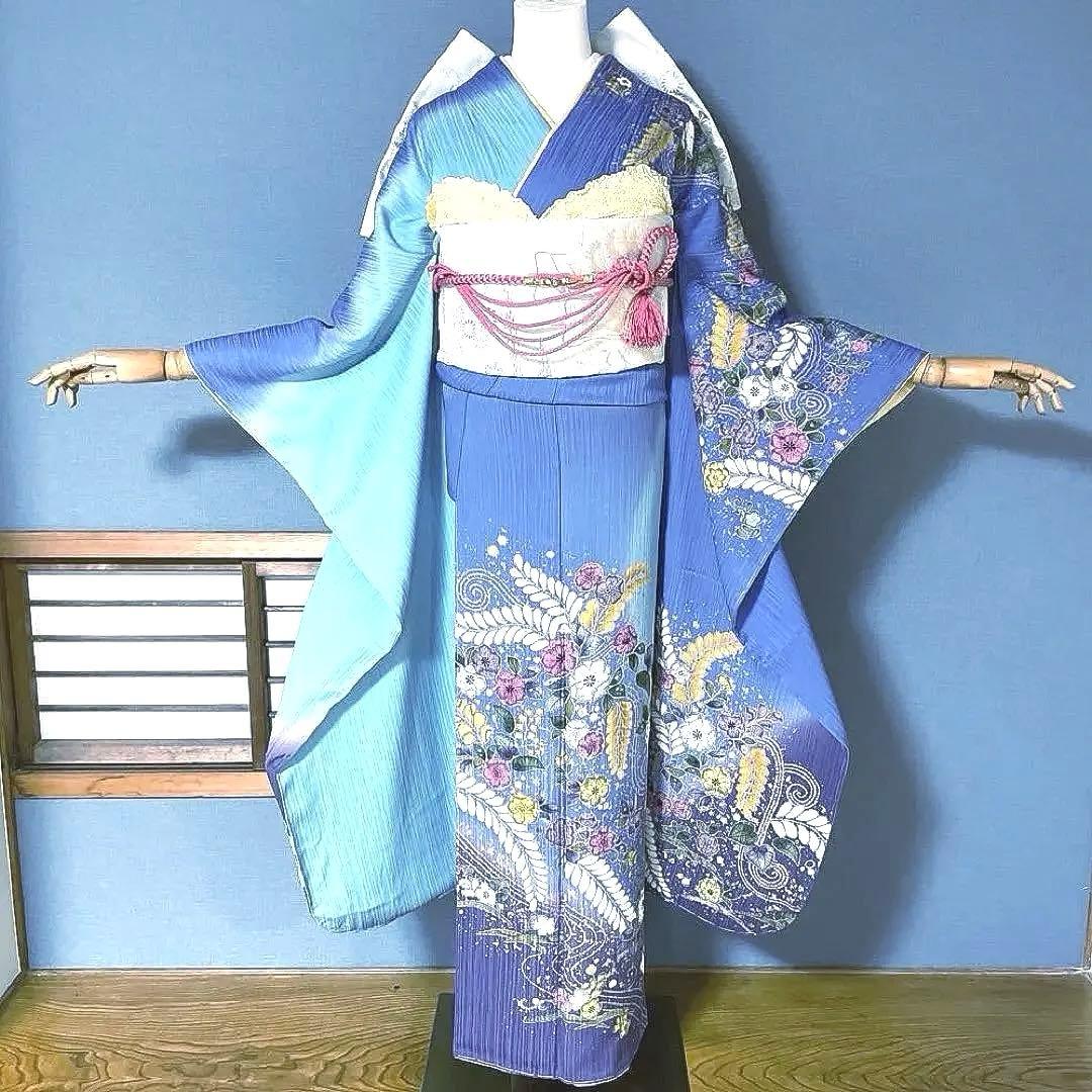 振袖フルセット　高身長　新品友禅　辻ヶ花　成人式振袖　振袖　裄丈69 しつけ糸付