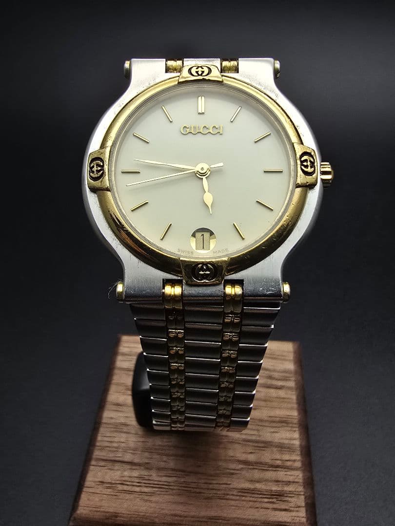 稼働品 OH済 GUCCI グッチ 9000M 腕時計 シルバーゴールド メンズ