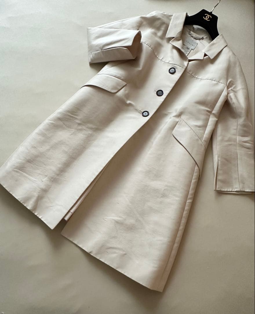 CELINE セリーヌ コート シルク混 ベージュ 38 春秋 フランス製