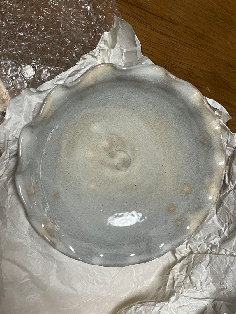 萩焼　輪花皿　山口県指定無形文化財　岡田裕　桐共箱付き　美品