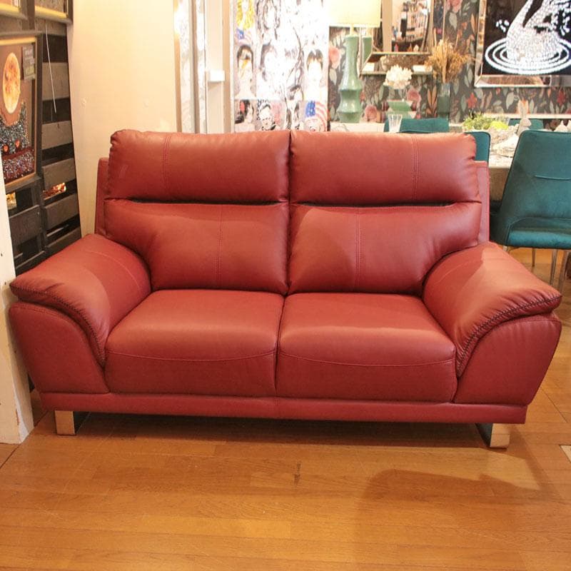 二人掛けソファ ダブルソファ 幅160cm エアレザー 赤 143-169