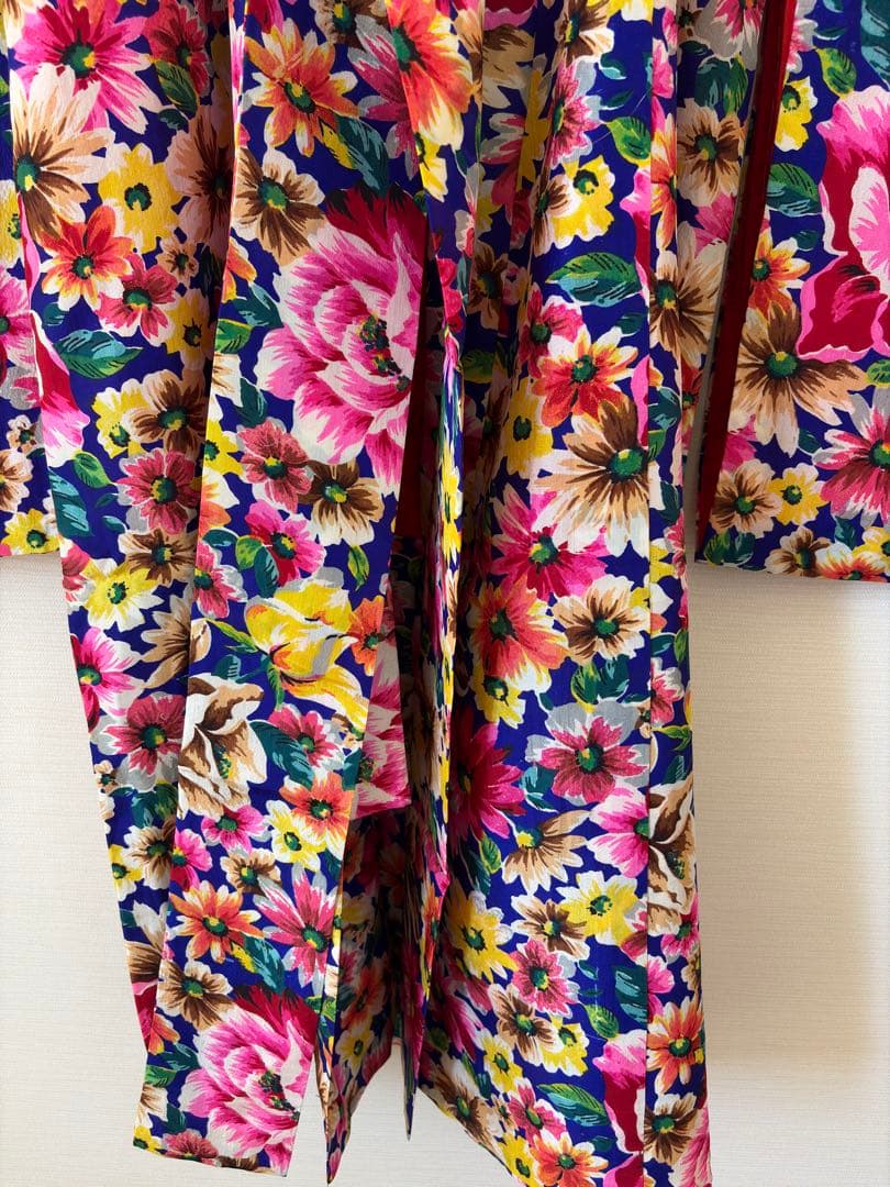 アンティーク　錦紗　子供着物　身丈92センチ　薔薇　ブルーベース