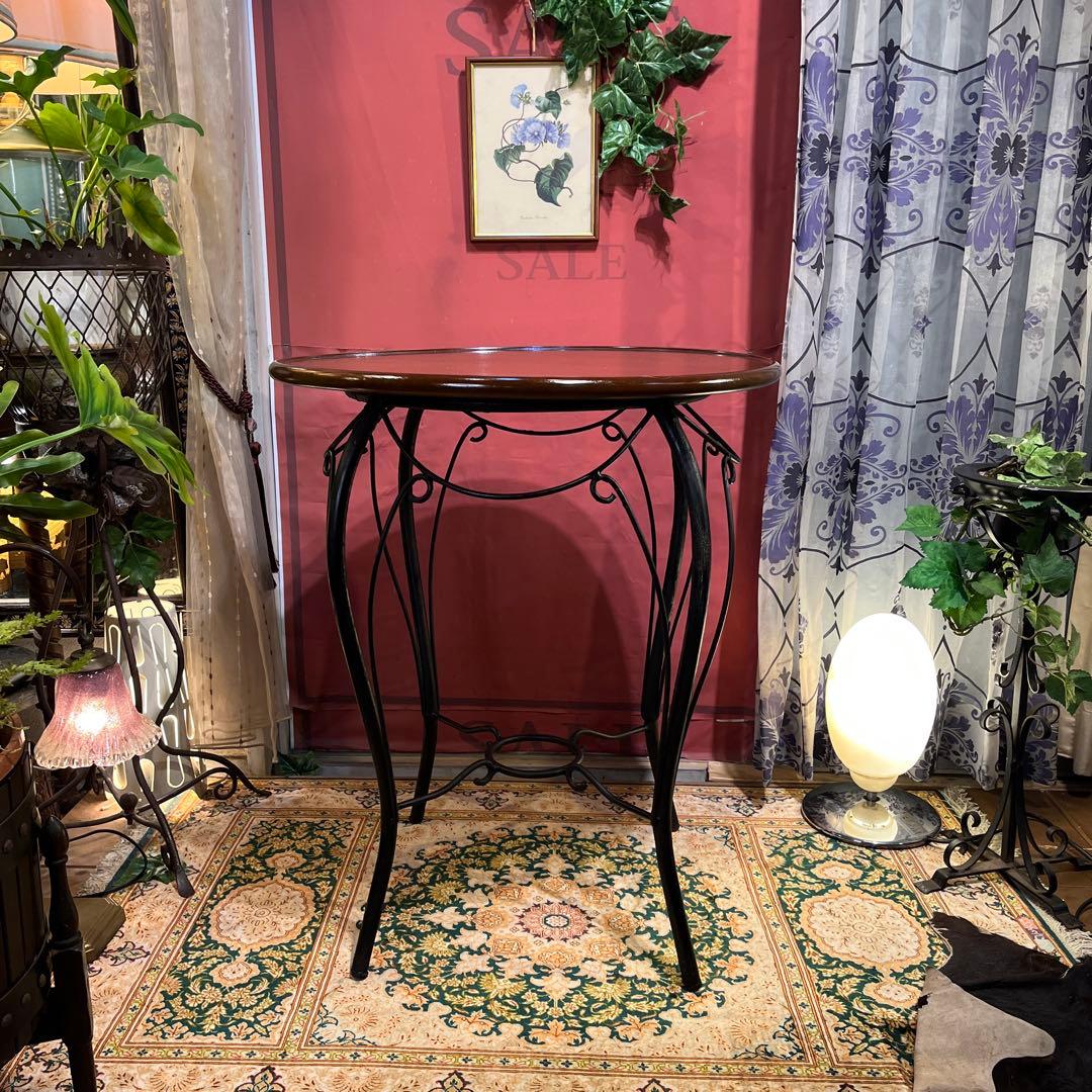 アイアンフレーム　アンティークST コンパクト　ラウンドテーブル　ティーテーブル