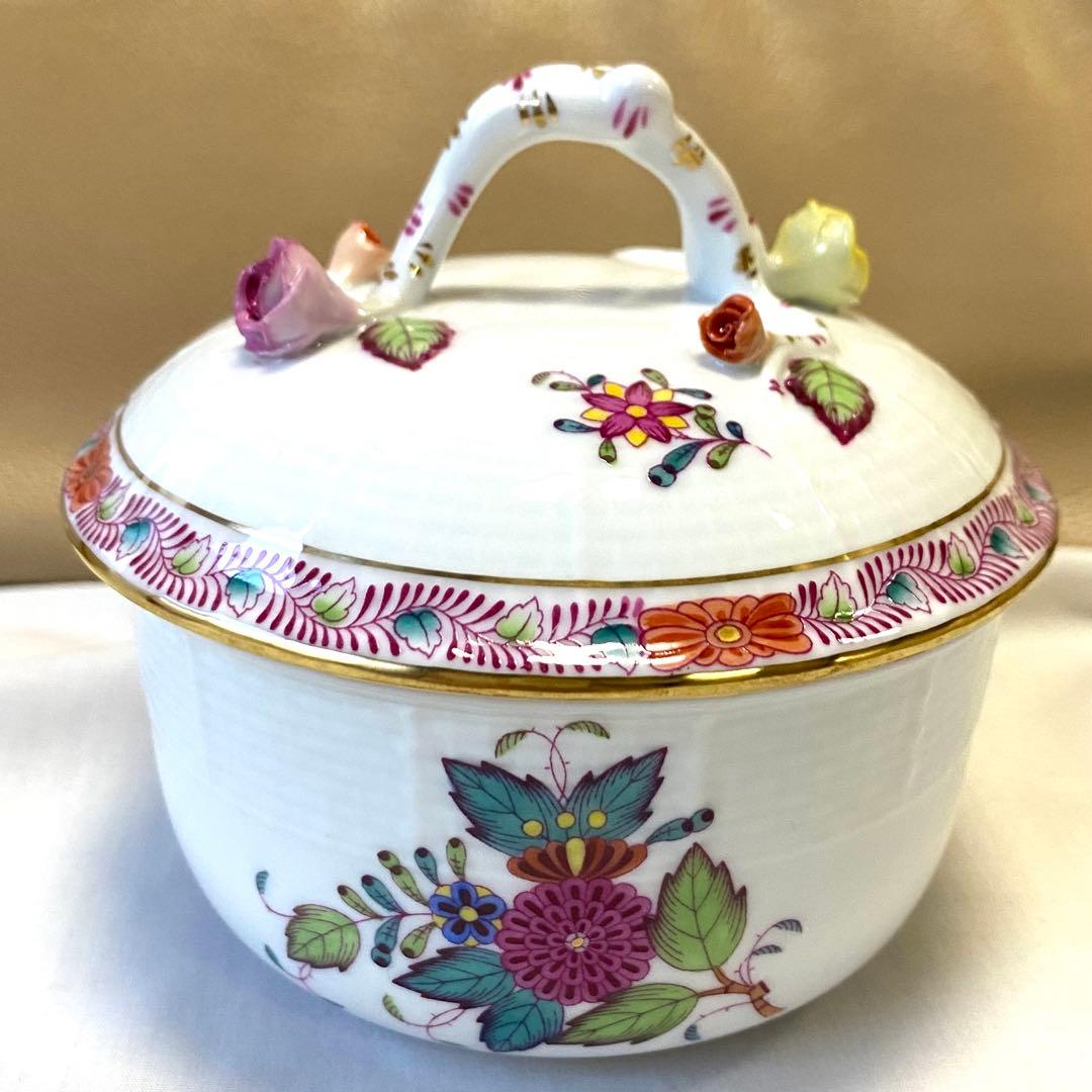 2.美品☆ヘレンド☆取っ手付きミニ薔薇☆大きめ☆ボンボニエール