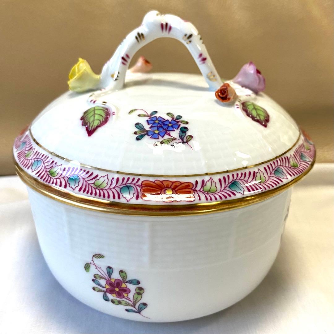 2.美品☆ヘレンド☆取っ手付きミニ薔薇☆大きめ☆ボンボニエール