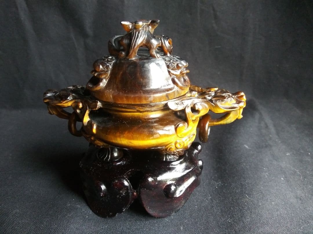 虎眼石香炉　置物　中国工芸品　NO.582