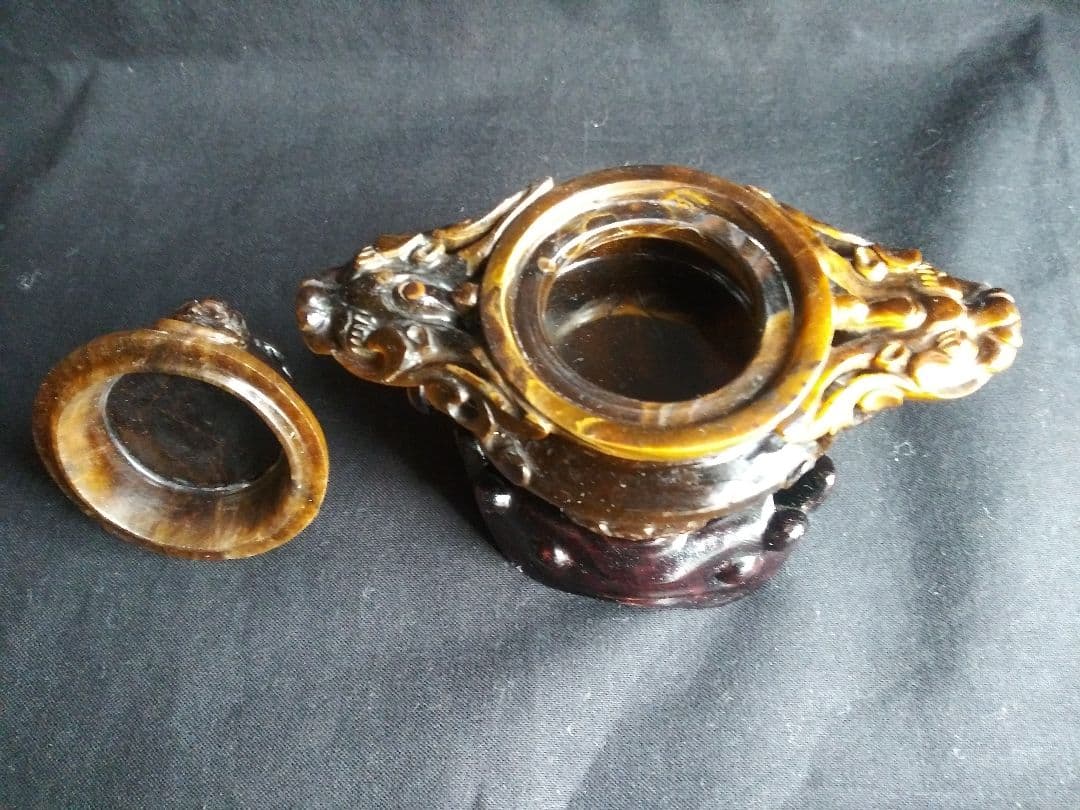 虎眼石香炉　置物　中国工芸品　NO.582