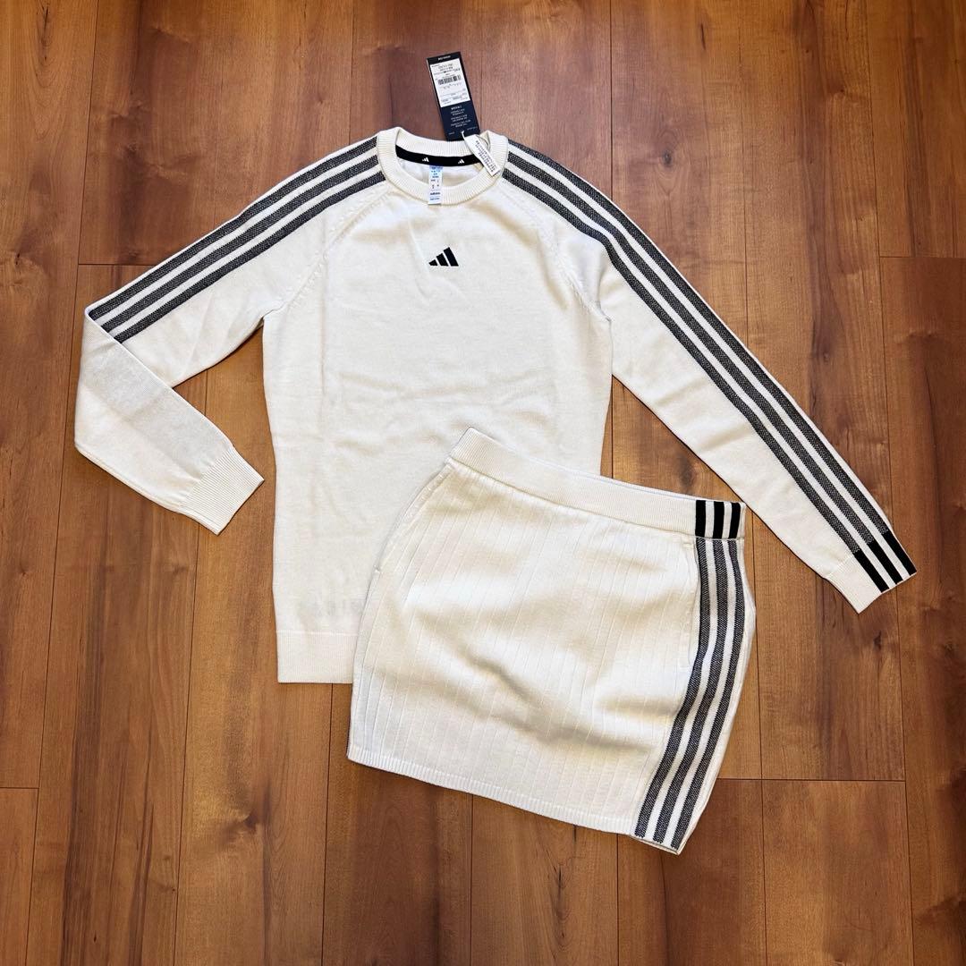 ウール混　長袖セーター　リブニット　スカート　セットアップ　春秋冬