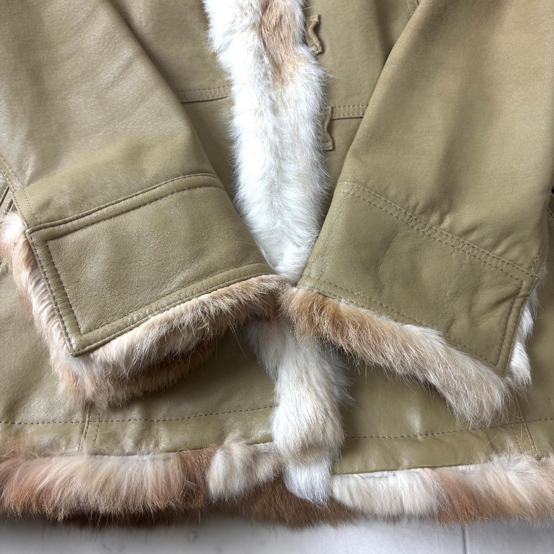 バーバリーブルーレーベル 38 レザー 本革 ファー 毛皮 ジャケット ベージュ