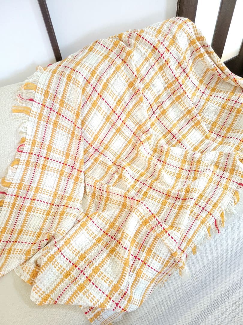 まるで織物！チェック柄のマルチカバー ソファーカバー ベットカバー 手編み