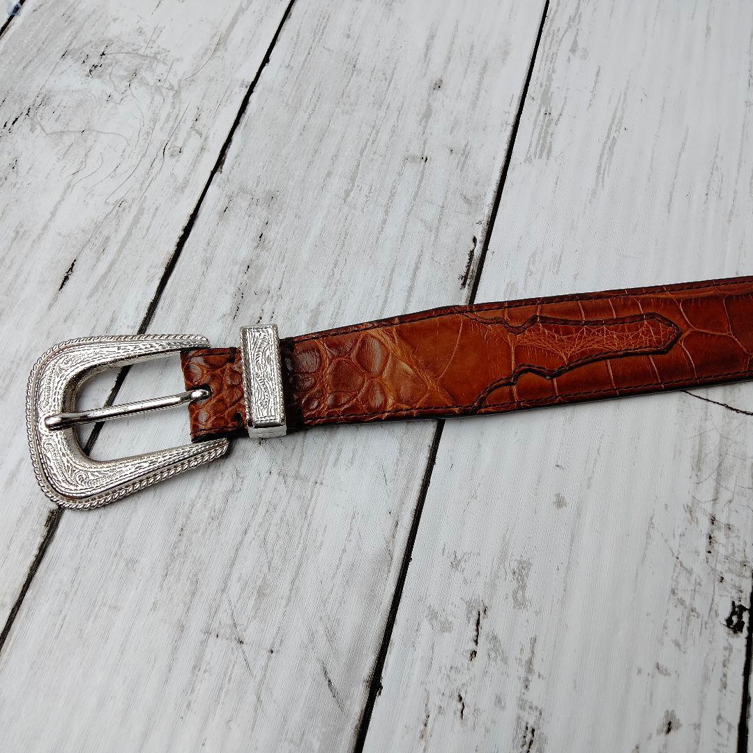 ブルネロクチネリ【クロコレザー】ベルト　ブラウン系　極上レザー　シルバー金具