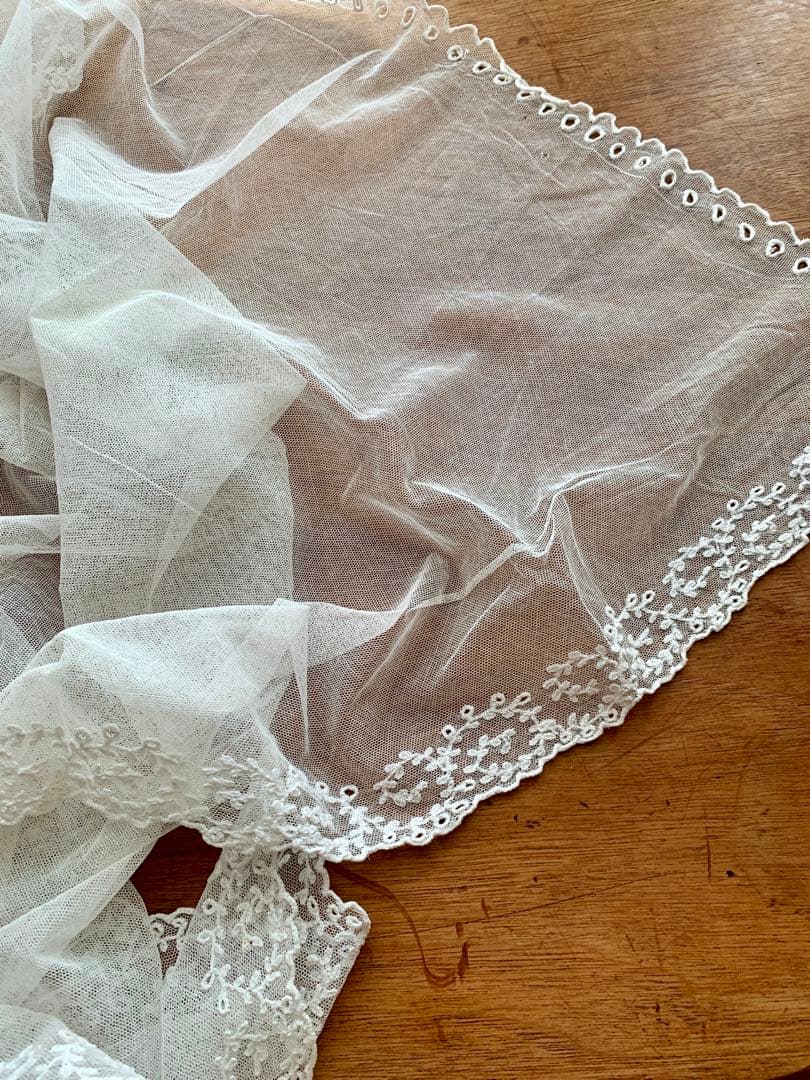 フランスアンティークチュールレースヴェール2点※ エクリュホワイトスカラップ刺繍