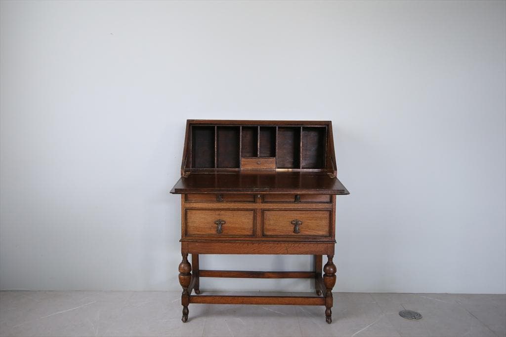 英国アンティーク木製ライティングビューロー/勉強机デスク/テーブル(91-65)