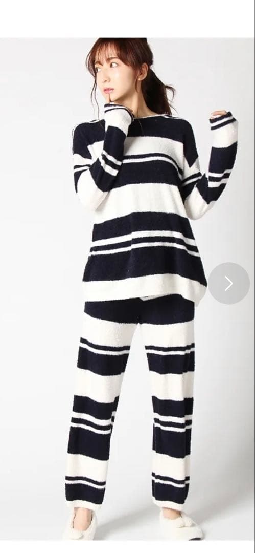 ジェラートピケ　ルームウェア　ネイビー アイボリー　ボーダー　フリーサイズ