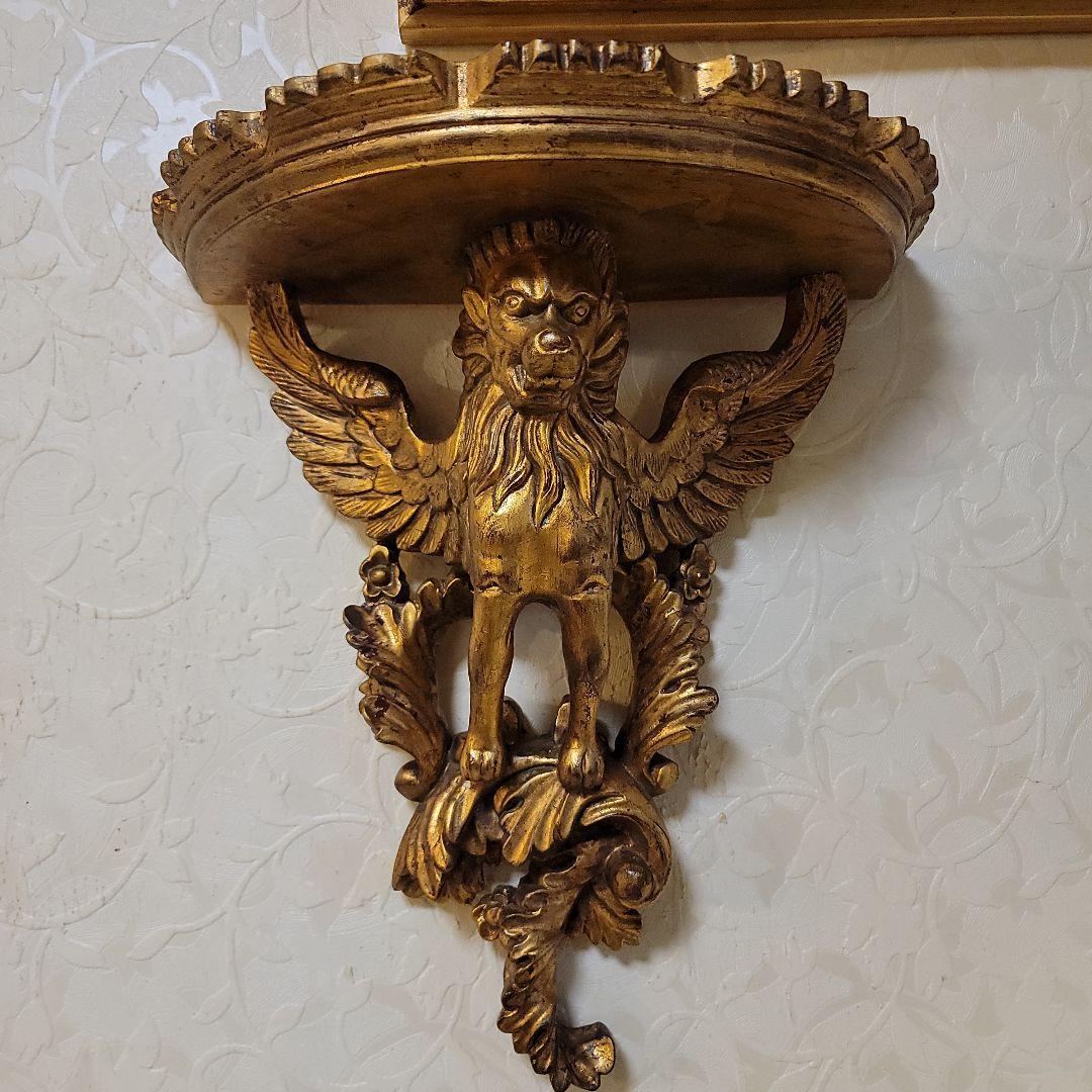 大型　ライオンの壁掛けコンソール　シェルフ　ヴィンテージ　有翼の獅子