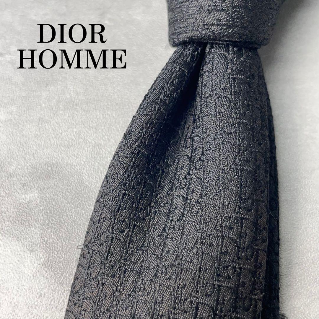 美品 DIOR HOMME オブリーク トロッター柄 ナロータイ ネクタイ 黒