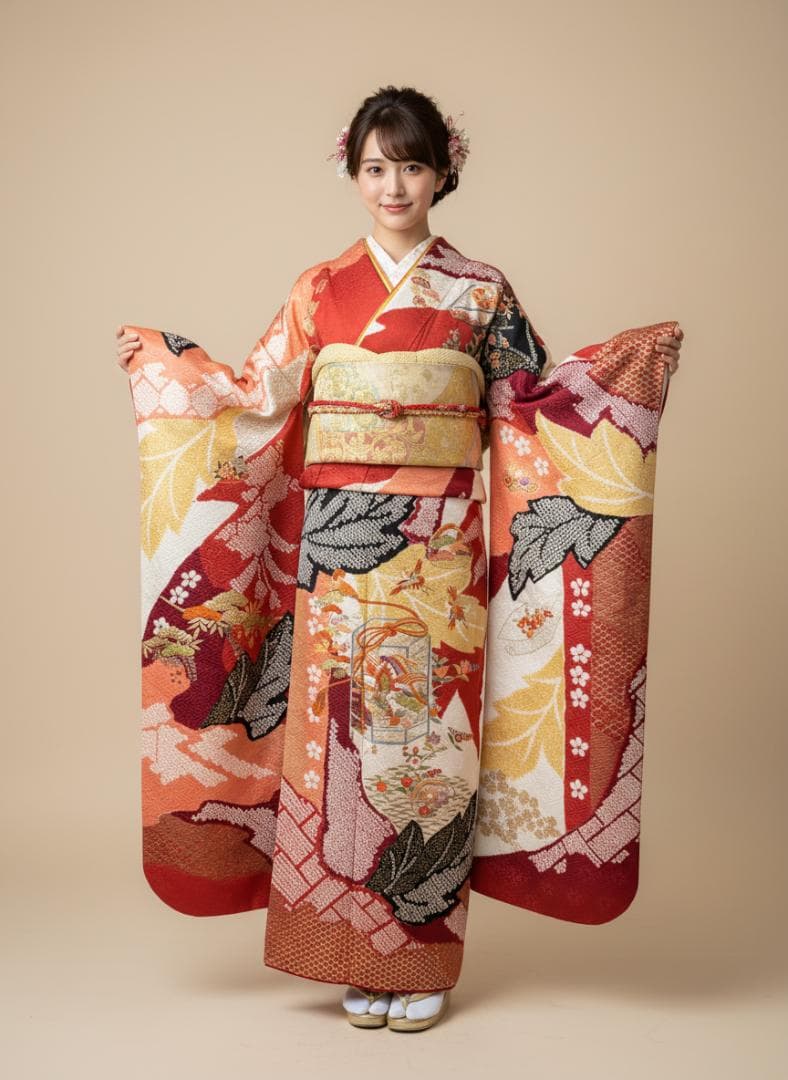 逸品 千總 貝桶 鳳凰 桶絞り 刺繍 金駒 振袖 川島織物 フルセット