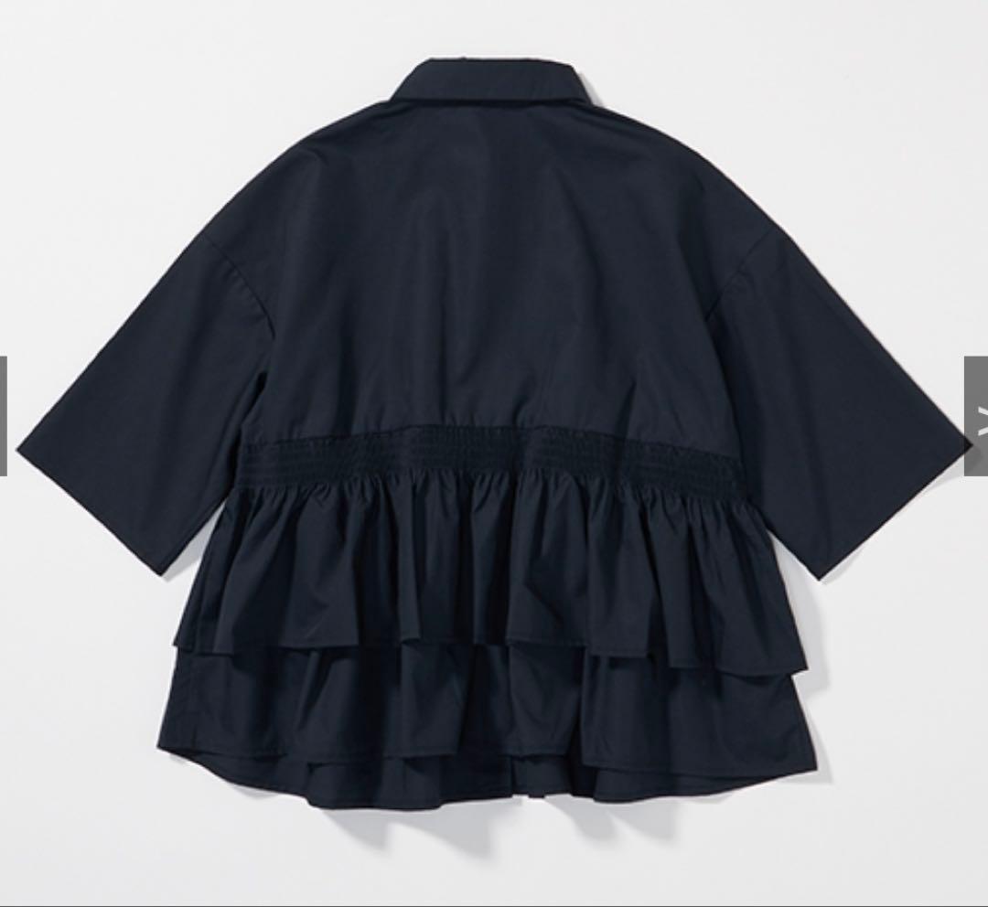 アレグレ　ネイビー ティアードデザイン ブラウス　シャーリング　VERY