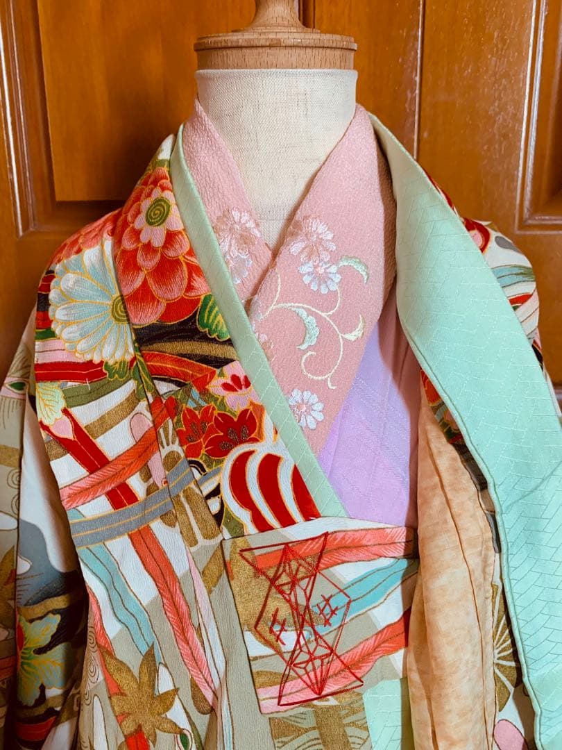 七五三　アンティーク　3歳の女の子の振り袖コーディネート　フルセット