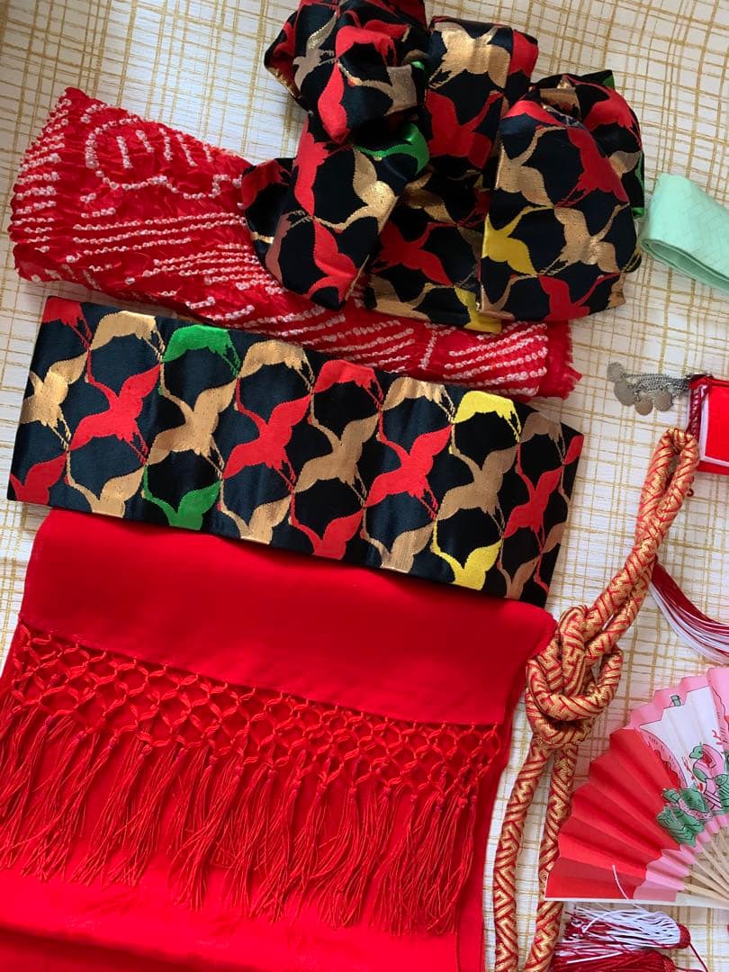 七五三　アンティーク　3歳の女の子の振り袖コーディネート　フルセット