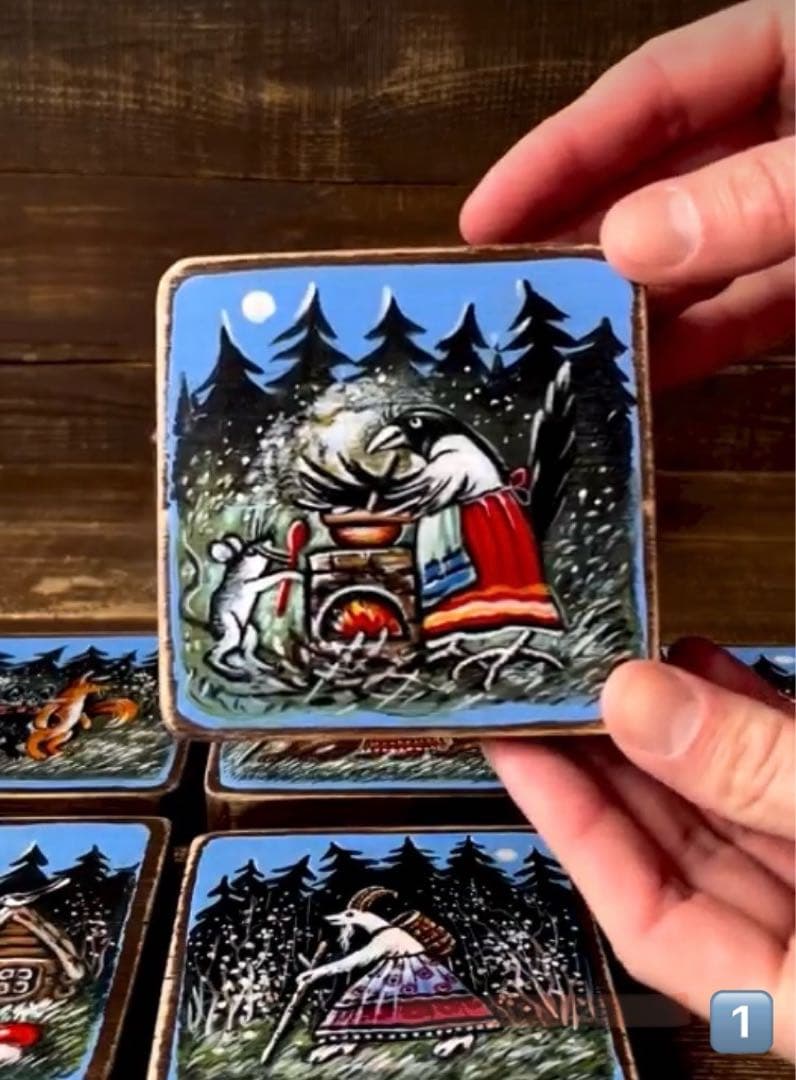 ロシア雑貨☆ロシア民話『３匹の熊』ほか コースター6枚セット マトリョーシカ