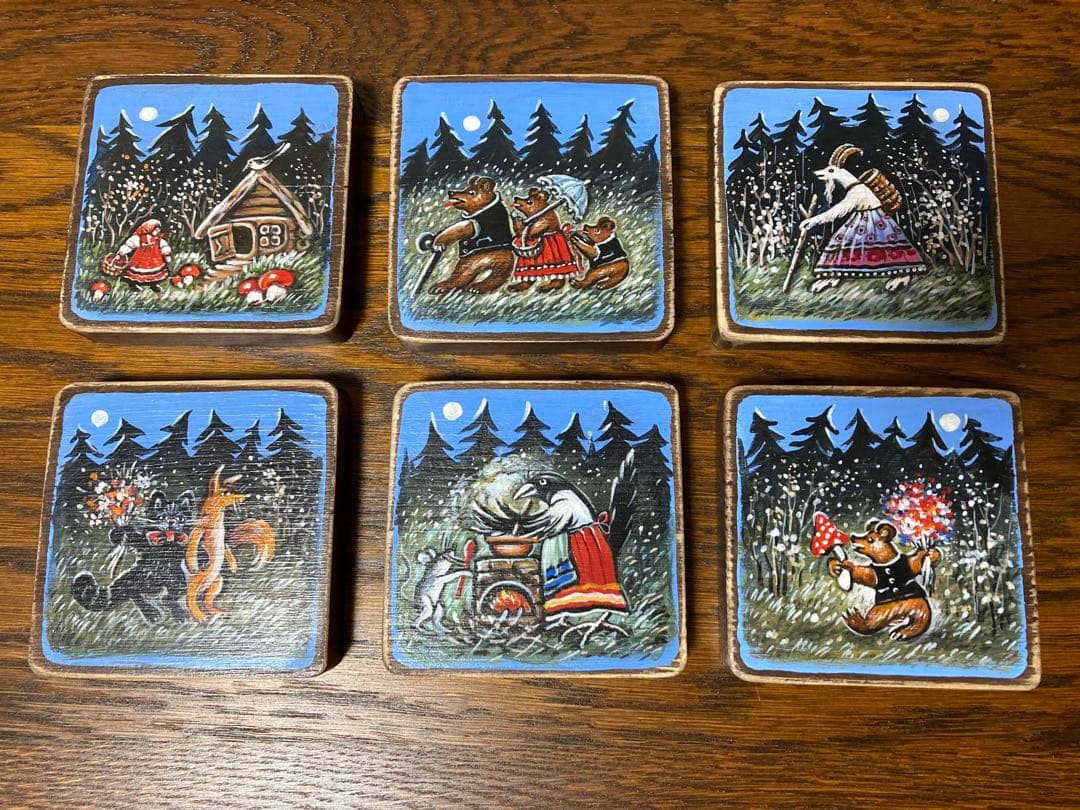 ロシア雑貨☆ロシア民話『３匹の熊』ほか コースター6枚セット マトリョーシカ