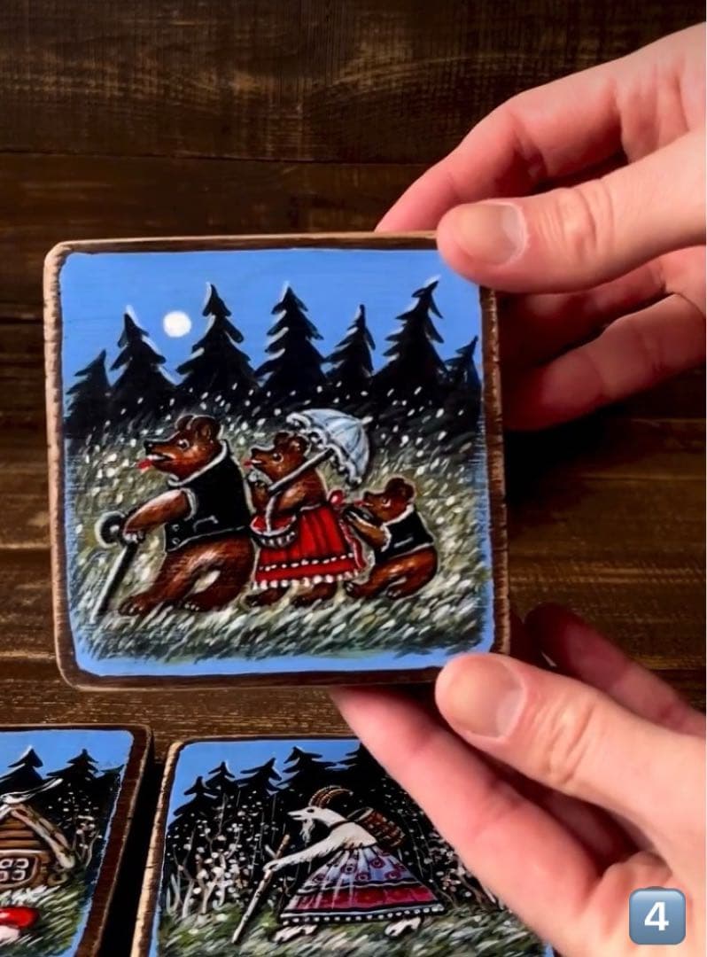 ロシア雑貨☆ロシア民話『３匹の熊』ほか コースター6枚セット マトリョーシカ