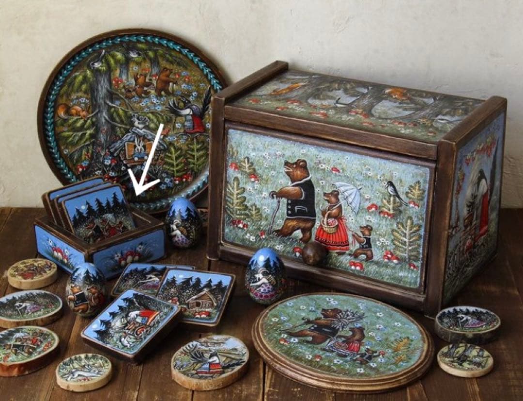 ロシア雑貨☆ロシア民話『３匹の熊』ほか コースター6枚セット マトリョーシカ