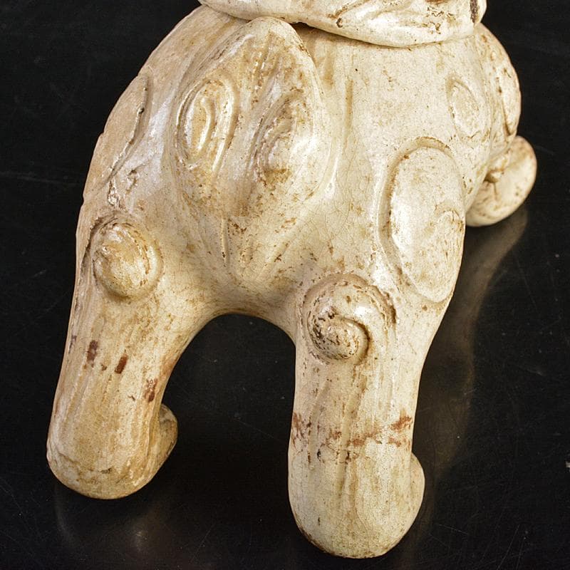 二代　楽吉左エ門　田中常慶作　楽焼　白楽獅子香炉　時代箱付　V　R7444