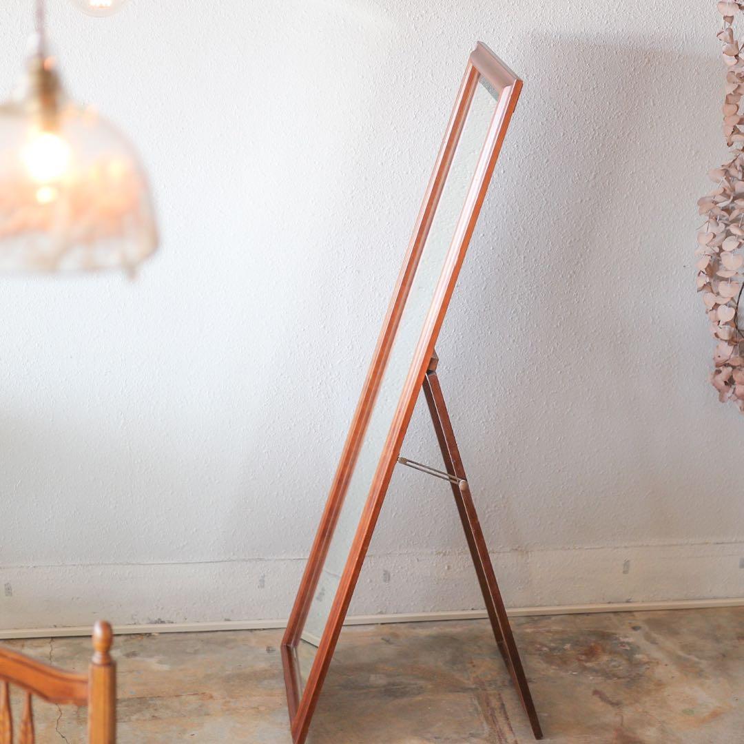 【送料込み】木製フレーム 全身姿見 スタンドミラー 面取り加工 44×151cm