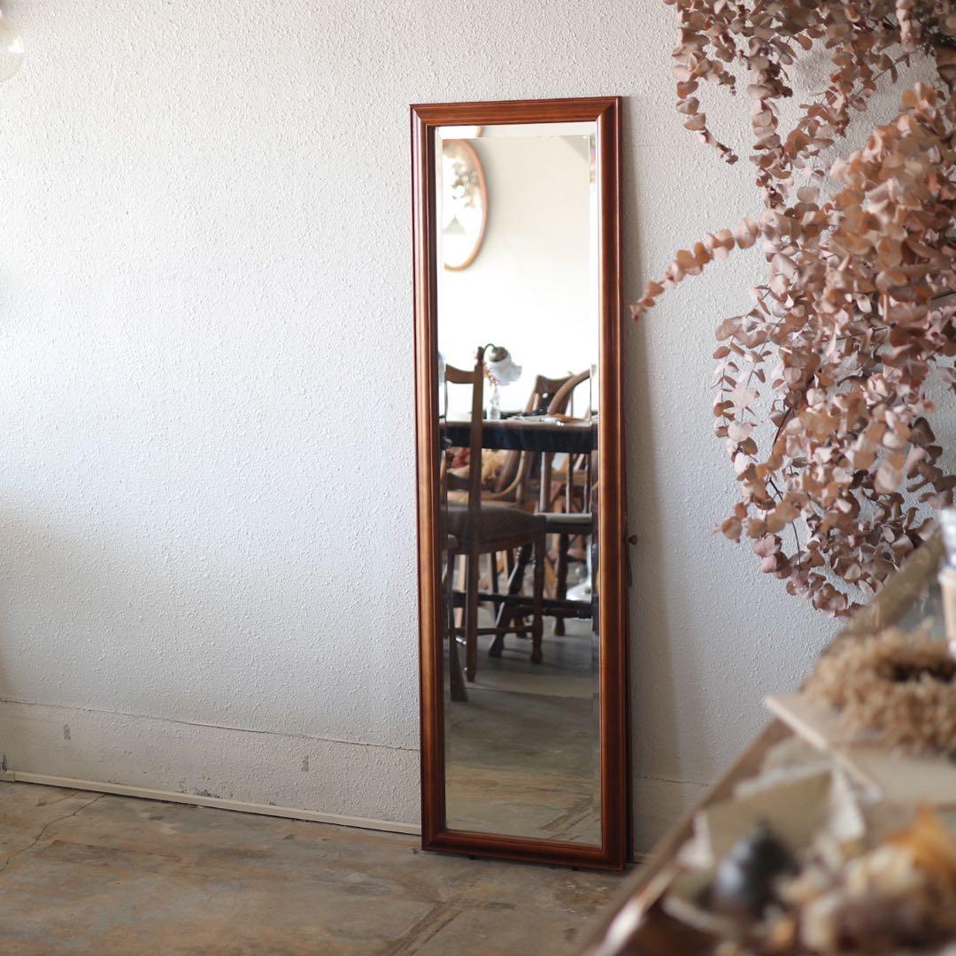 【送料込み】木製フレーム 全身姿見 スタンドミラー 面取り加工 44×151cm