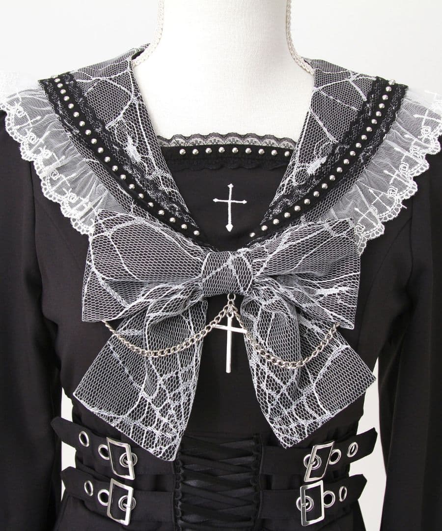 新品★ディアマイラブ 十字架クモレーススタッズベルトセーラーワンピース