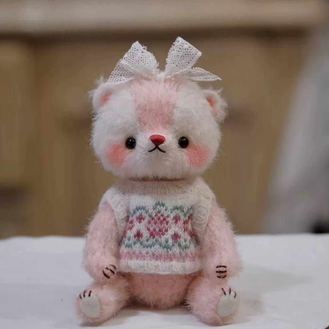 スイートピンクのテディベア くま ぬいぐるみ 海外作家様 ハンドメイド