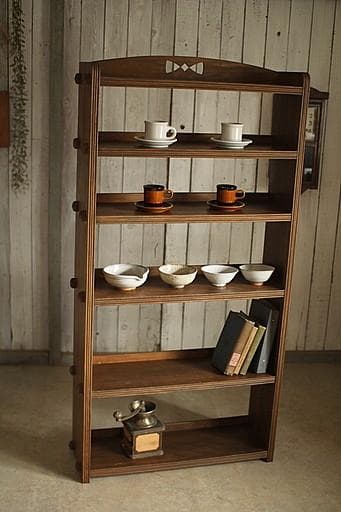 古い木製の収納棚　6段　くさび式本棚　食器棚　オープンラック　古家具　古道具