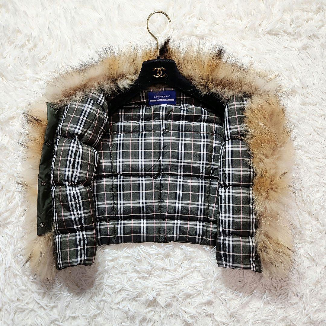 美品✨BURBERRY ダウンベスト ラクーンファー ノバチェック カーキ 38