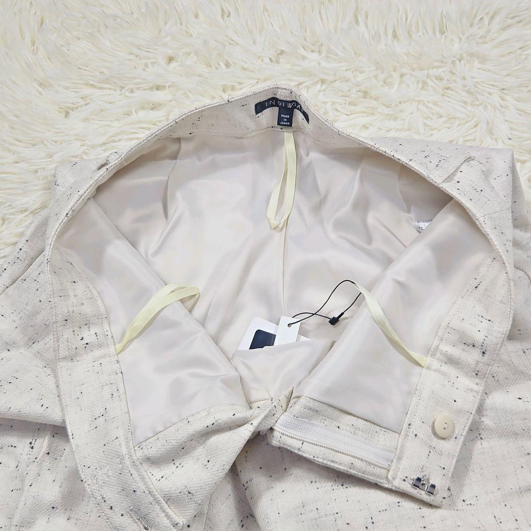 【未使用】　インディヴィ　ノーカラー　スーツセットアップ　ウール・コットン混　L