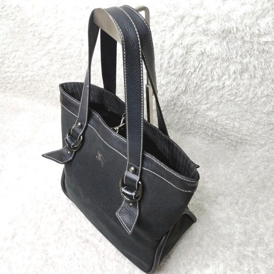 バーバリーブルーレーベル　トートバッグ　ホースロゴ　レザー　キャンバス　ブラック