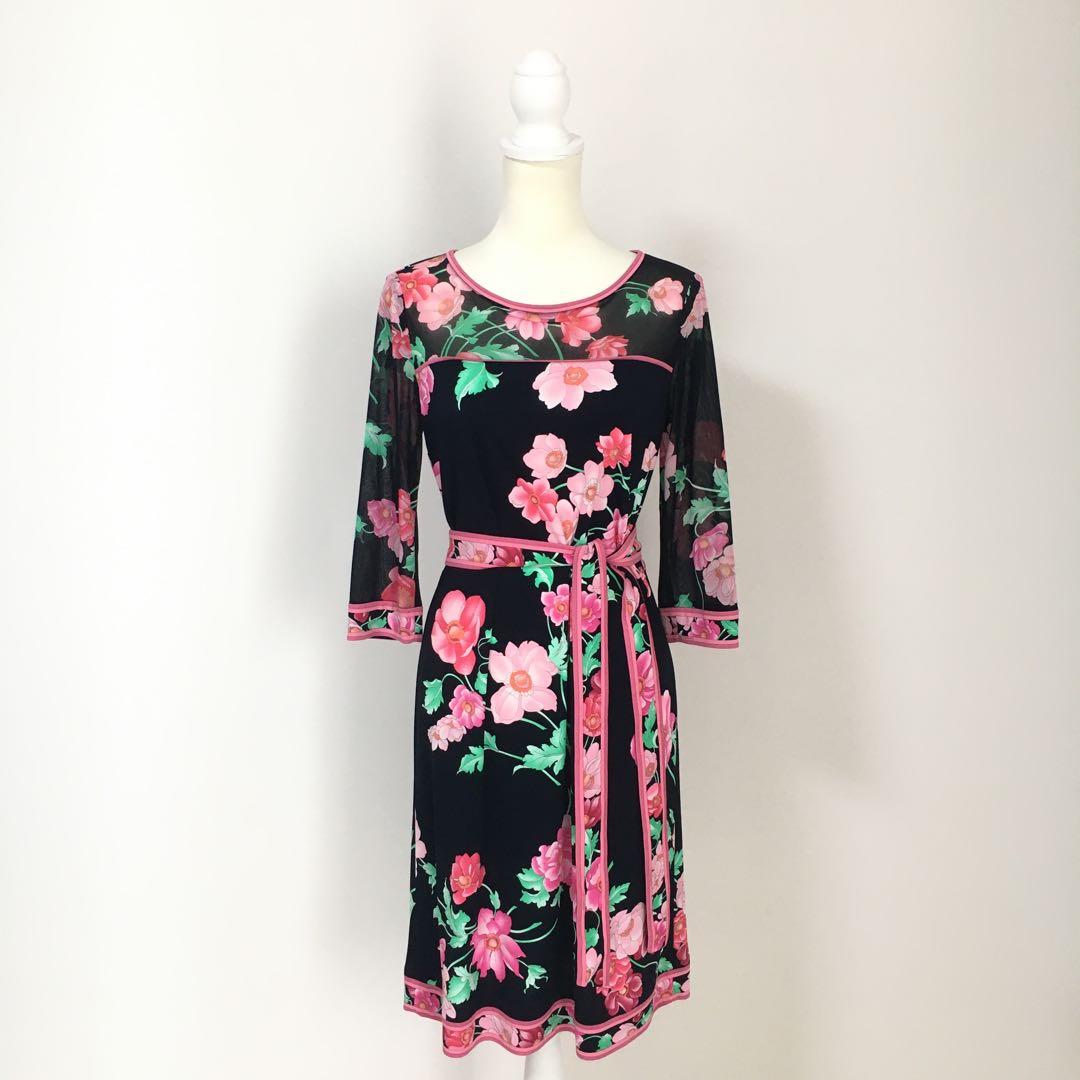 近年美品　LEONARD レオナール　カンカン　ベルト　ワンピース　40