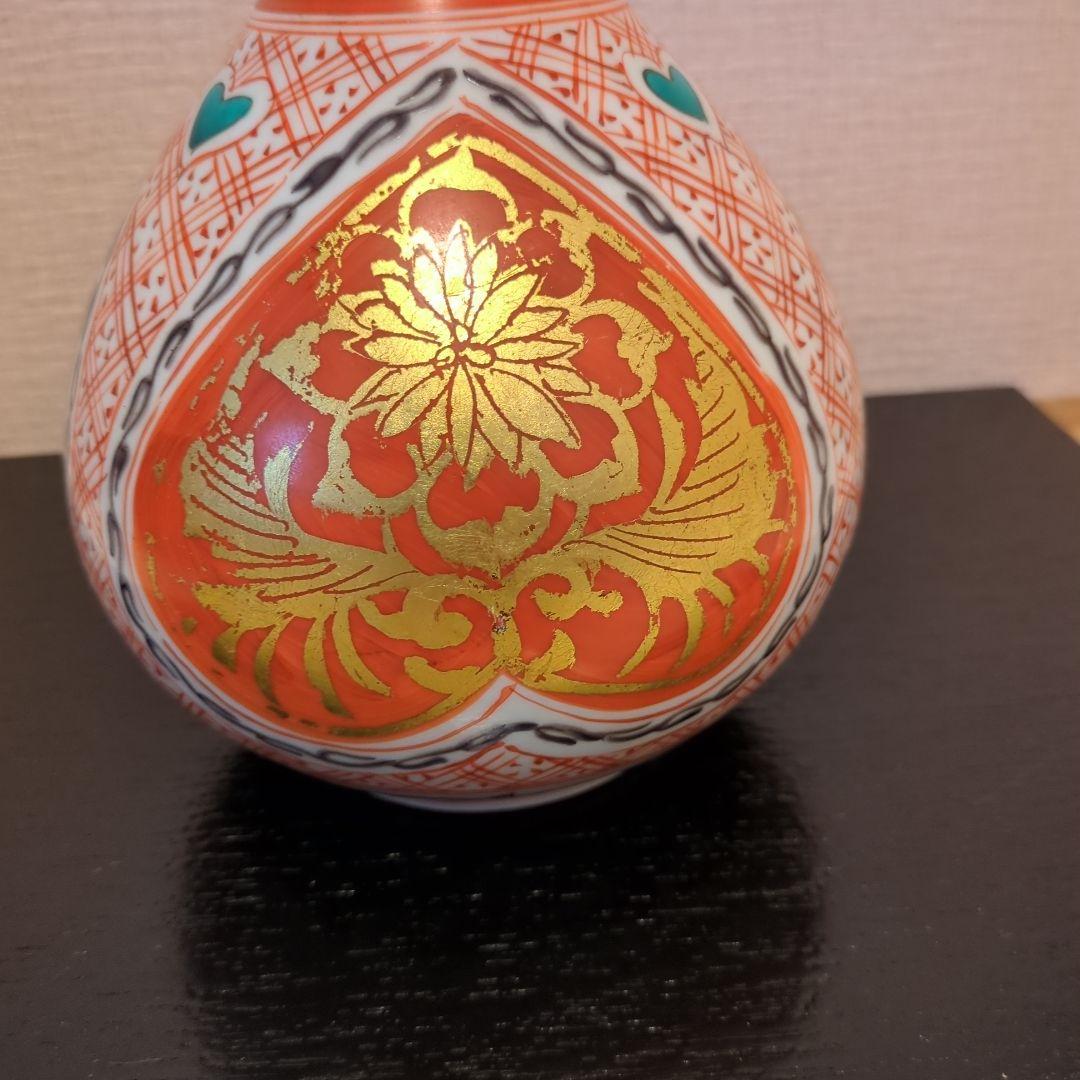 お正月陶器の花瓶 金箔装飾 骨董金箔