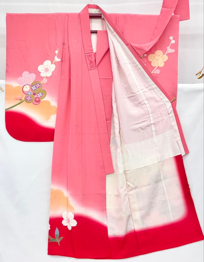 七五三着物　7才　女児　四つ身　まり・桜／ピンク系《子供491》#江戸小もーん