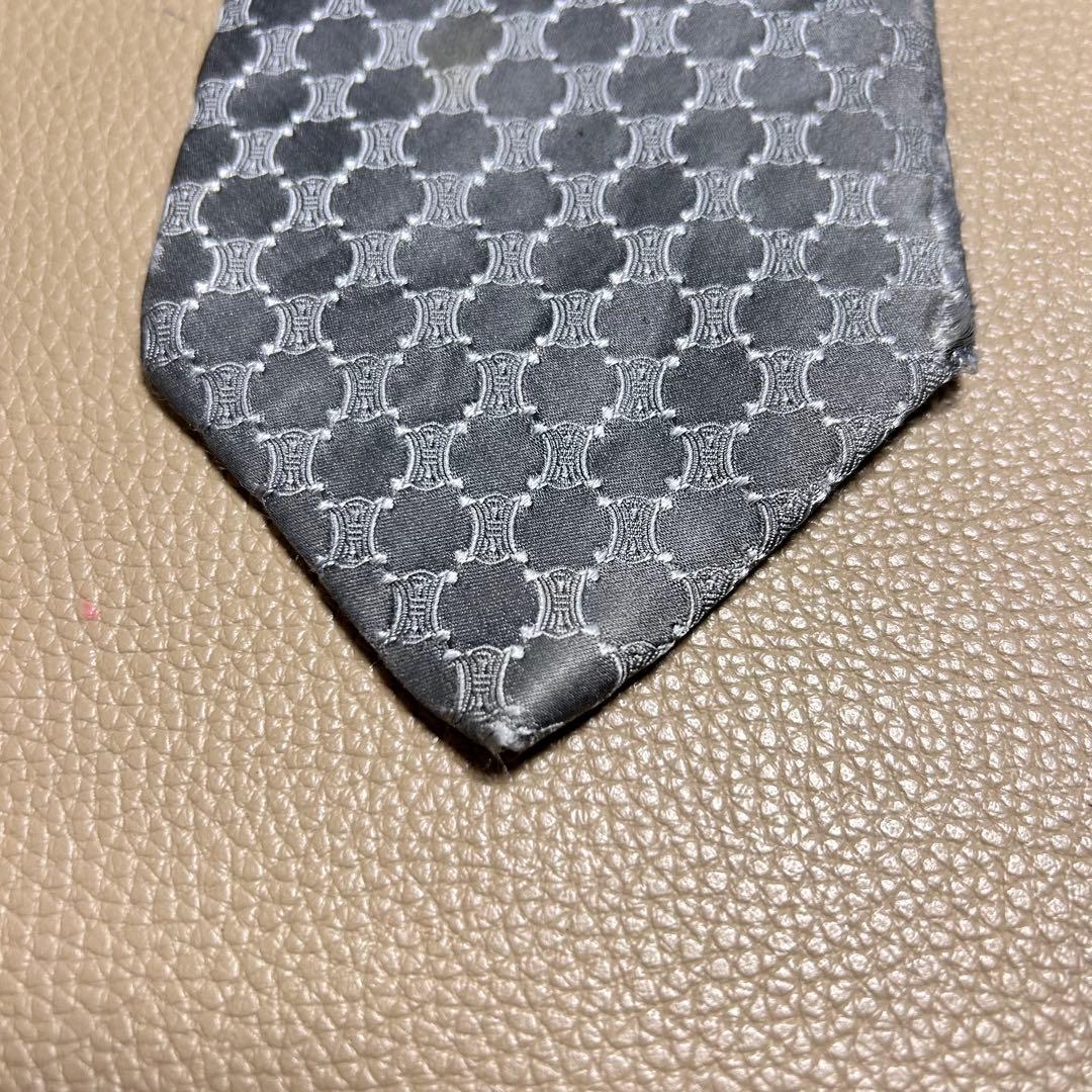 セリーヌ　ネクタイ　マカダム　トリオンフ　ストライプ ドット　チェック　グレー