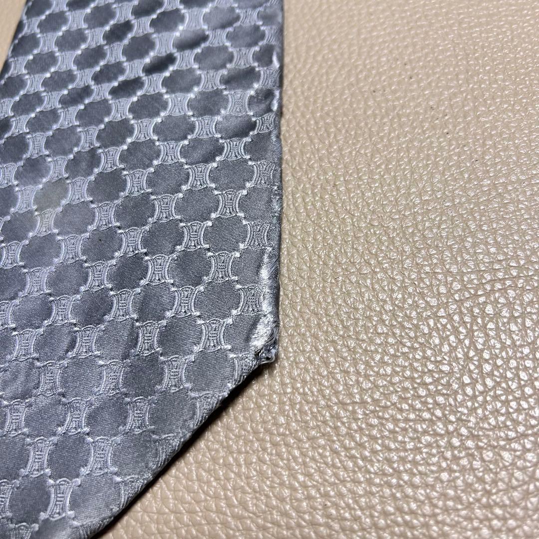 セリーヌ　ネクタイ　マカダム　トリオンフ　ストライプ ドット　チェック　グレー