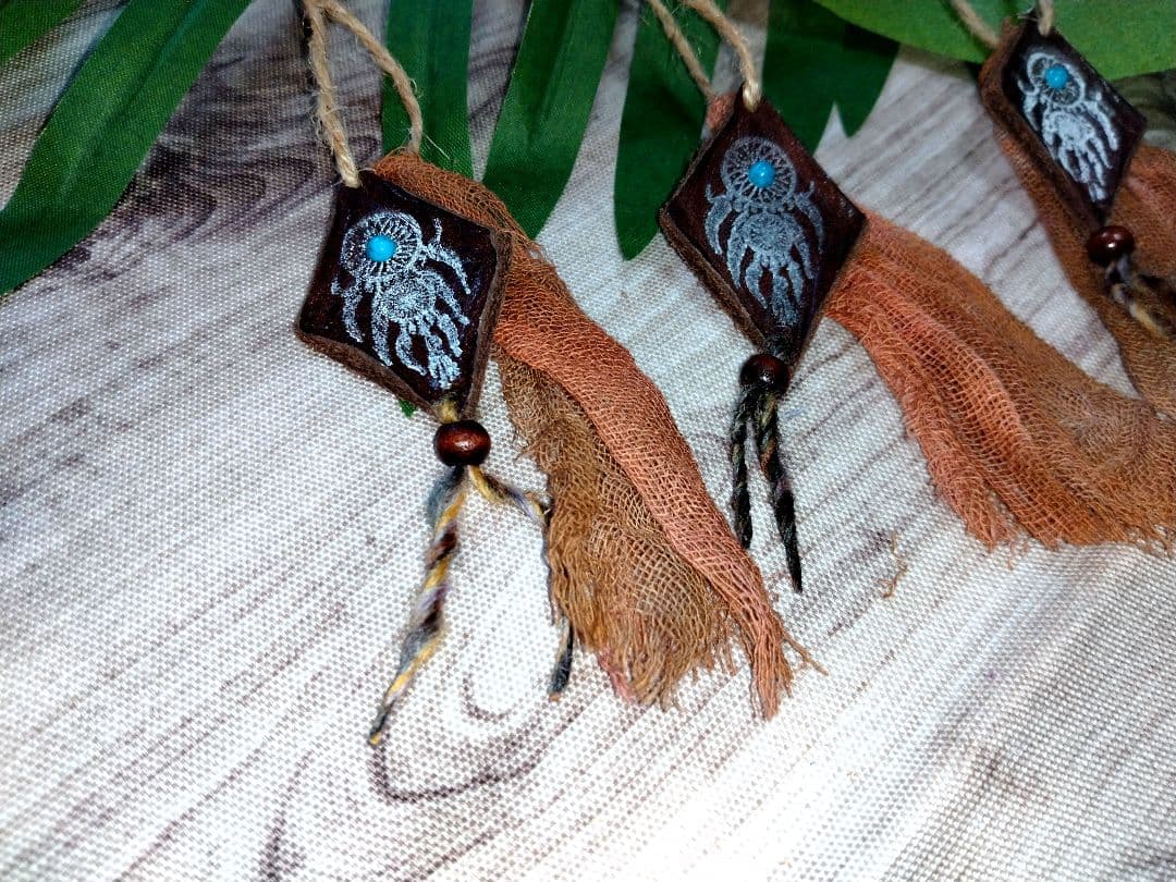 アジアン　エスニック風　オリジナルデザイン革タグ6枚セット