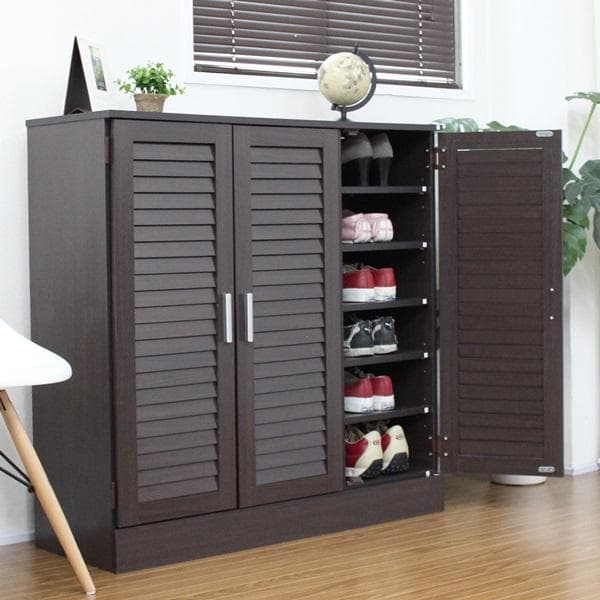 515　シューズボックス 下駄箱 ルーバー 90タイプ ダークブラウン