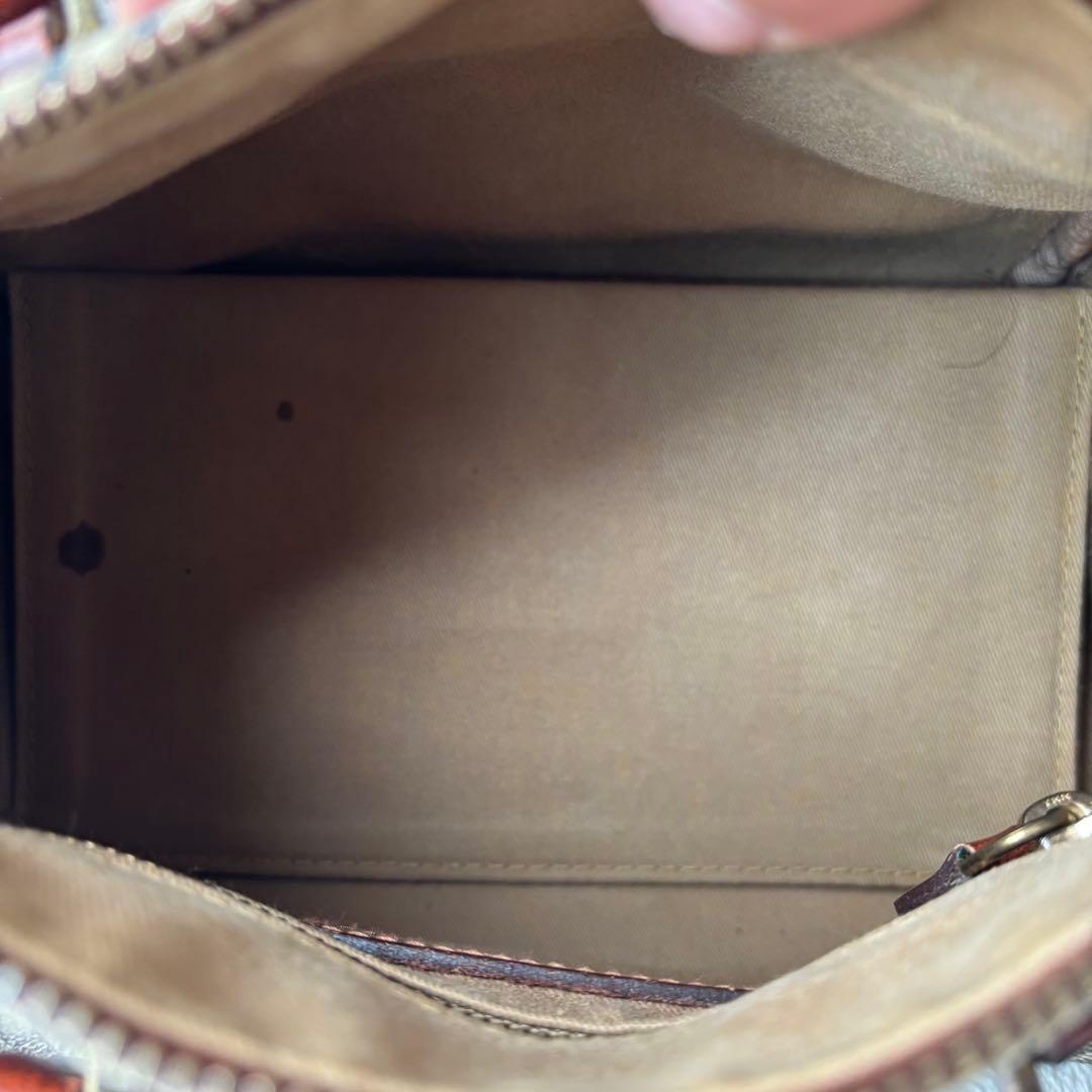 ポロラルフローレン 千鳥格子柄 ミニボストンバッグ PVCレザー ブラウン 茶